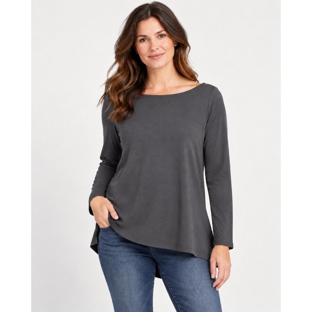 Eileen Fisher Top Charcoal Gray Viscose Spandex Minimalist Petite Large